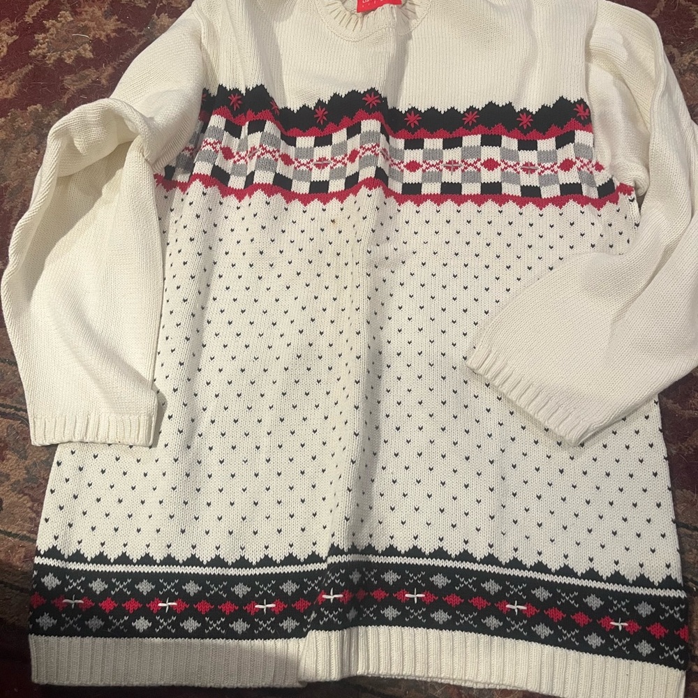 Liz Claiborne White and Black Patterned Sweater Size XL